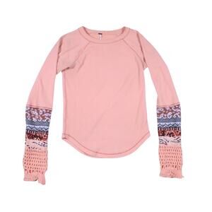 Free People In the Mix Cuff Top sz S coral pink thermal boho retro sweater